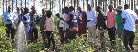 Kitgum District Local Government staff during a field visit to a demonstration farm under UGIFT micro scale irrigation program in Amuru district field visit to a demonstration farm under ugift micro scale irrigation
